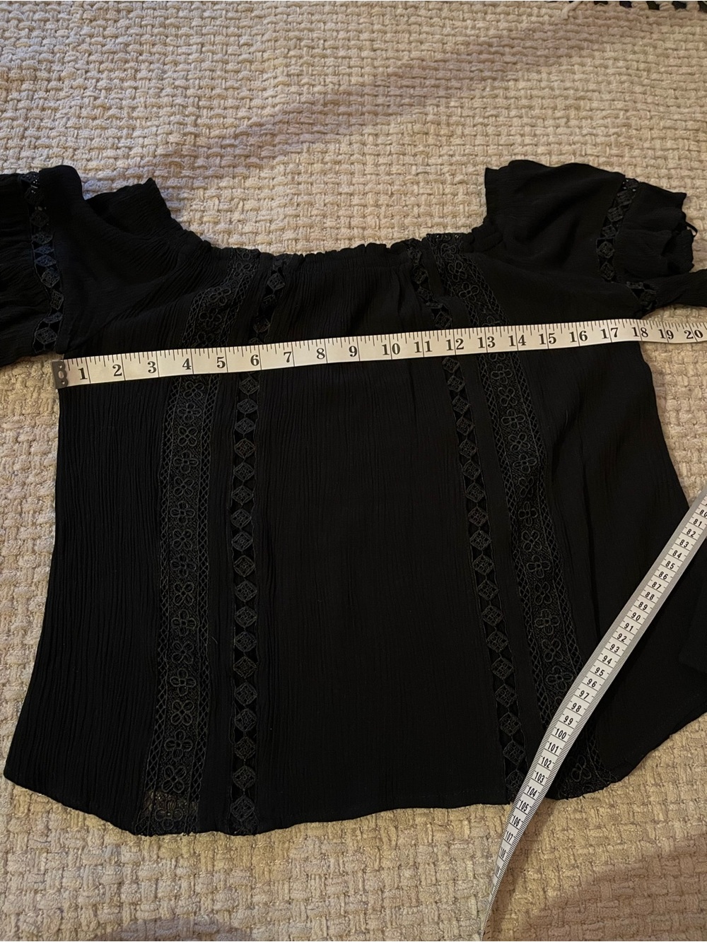 🌙✨ Ambiance Black Off-Shoulder Lace-Trim Peasant Top - Picture 10 of 11